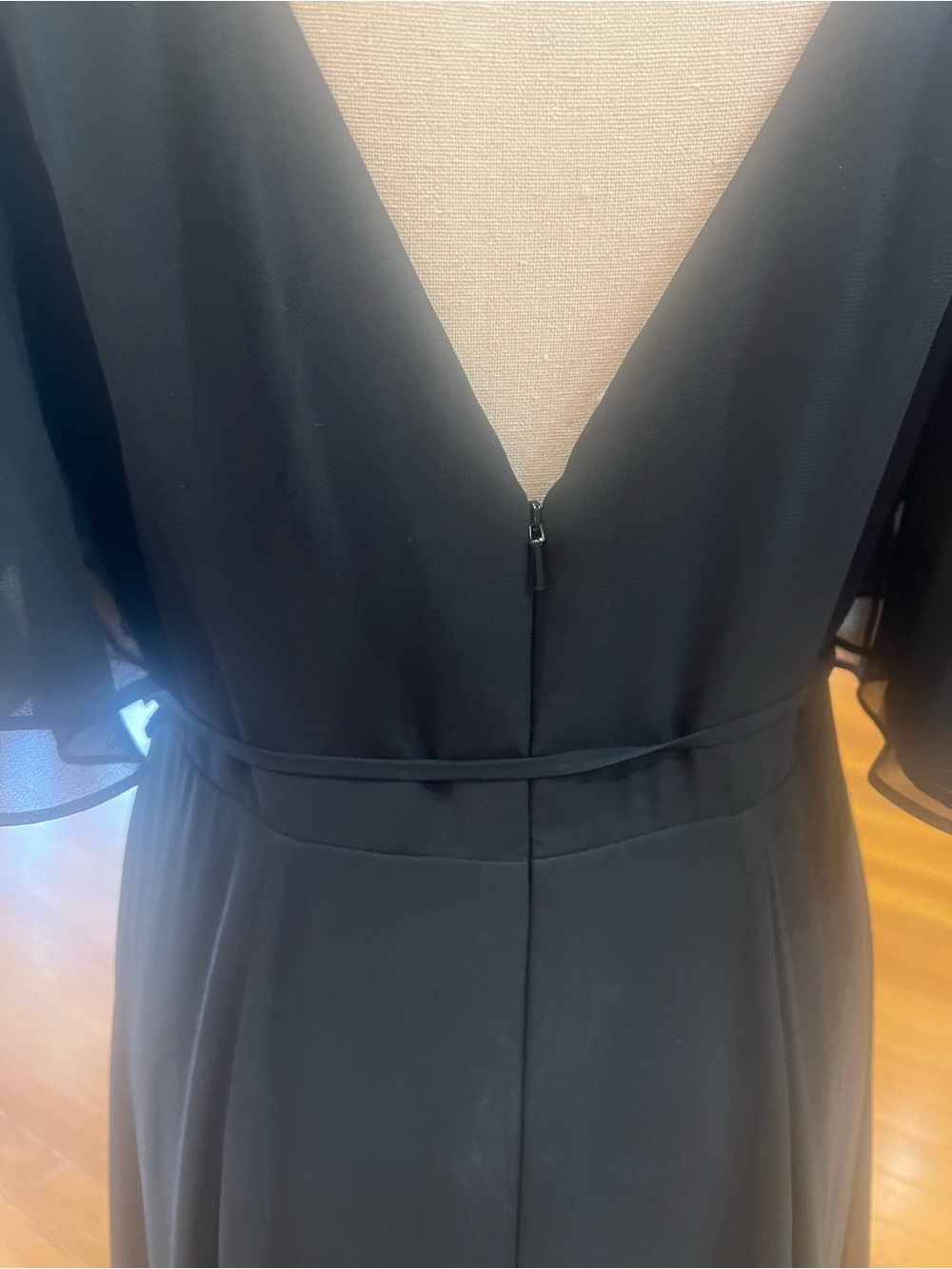 Jenny Yoo Black Wrap Maxi Dress with Flutter Sleeves - Picture 7 of 12
